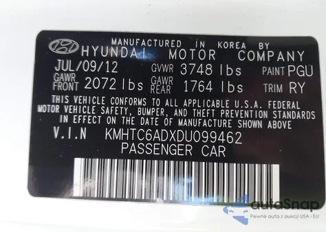 2013 Hyundai Veloster Base W/Black z USA, uszkodzony, nr VIN KMHTC6ADXDU099462